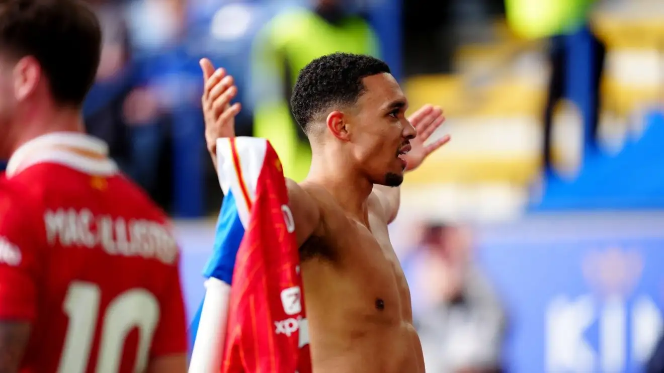 Alexander-Arnold's strike puts Liverpool on the verge of winning the title, as Leicester is relegated.