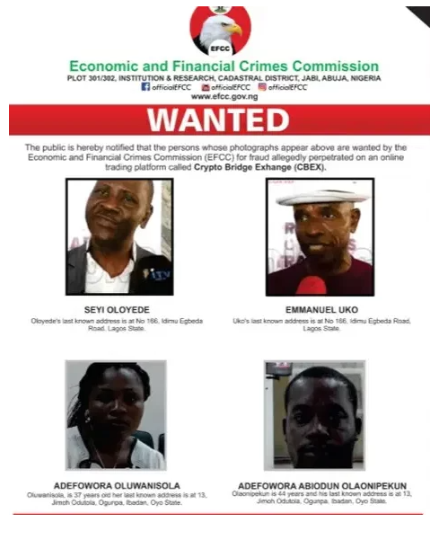 ₦1.3T Crypto Scam: EFCC Declares Four CBEX Officials Wanted After Platform Collapse