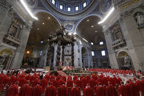 Cardinals gather in a conclave to elect a new Pope.