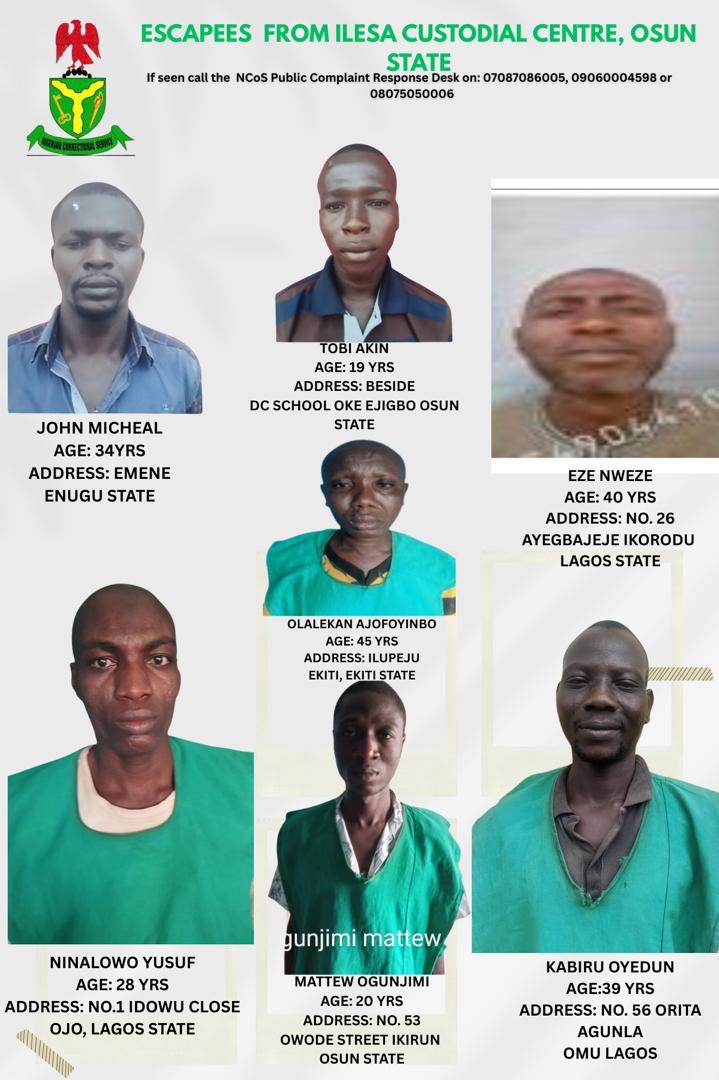 NCoS Offers ₦5 Million Reward for Information on Escaped Inmates Following Osun Prison Break