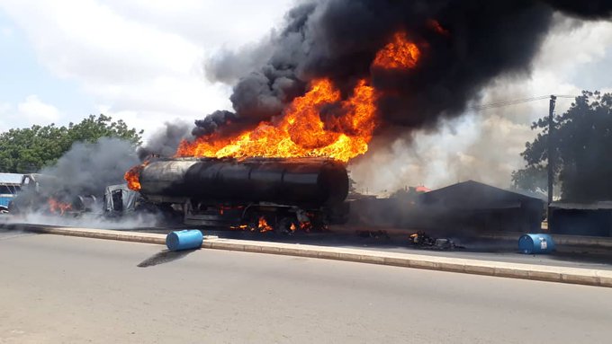Petrol Tanker Catches Fire After Brake Failure in Ibadan – No Lives Lost