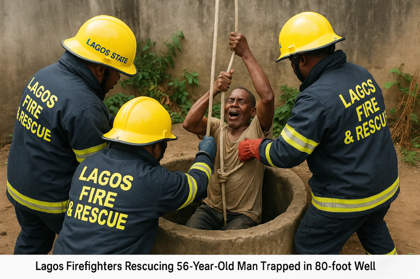 Lagos Firefighters Rescue 56-Year-Old Man Trapped in 80-Foot Well