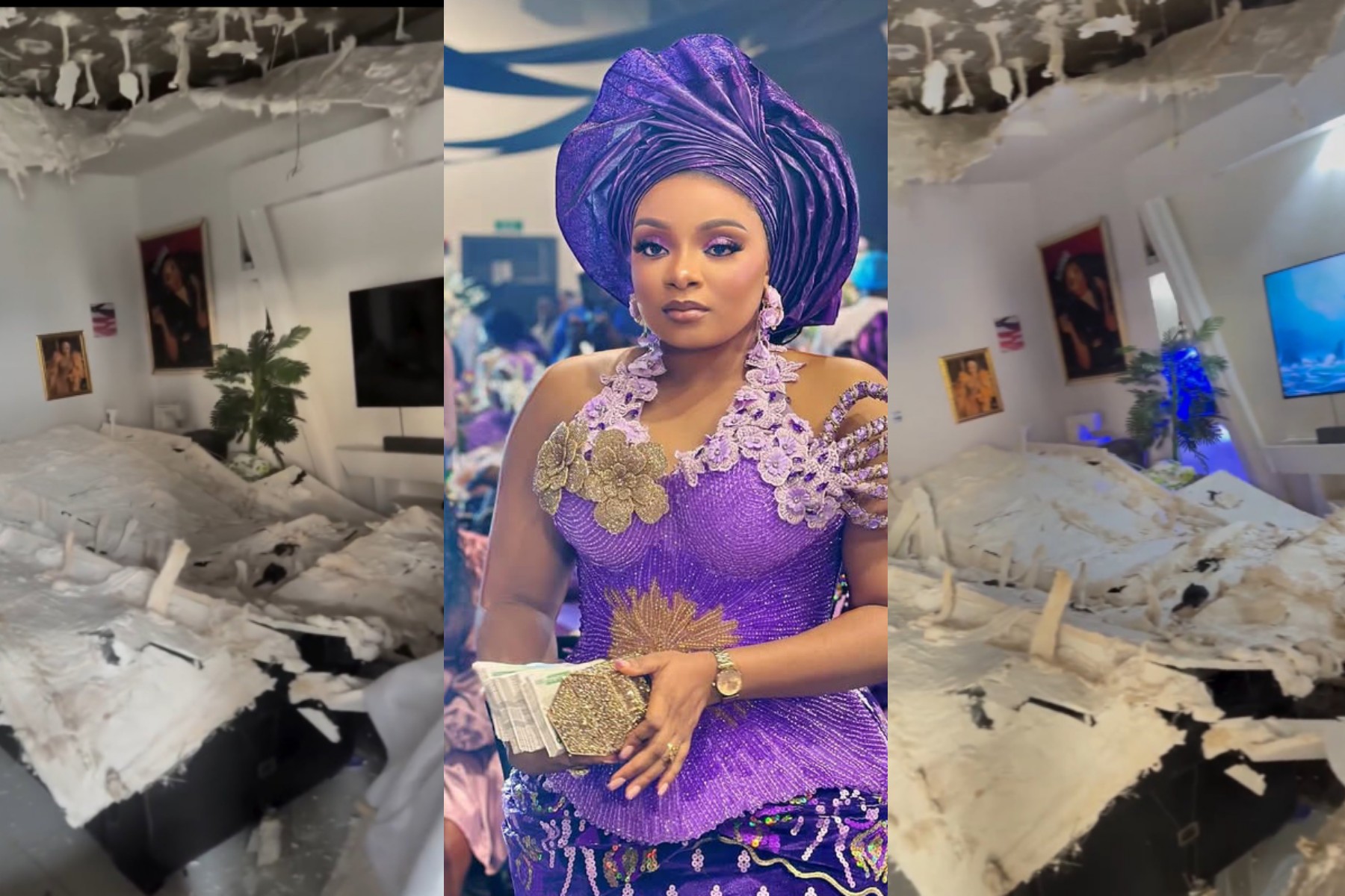 BBNaija Star Queen Mercy and Family Escape Tragedy as POP Ceiling Collapses (Video)
