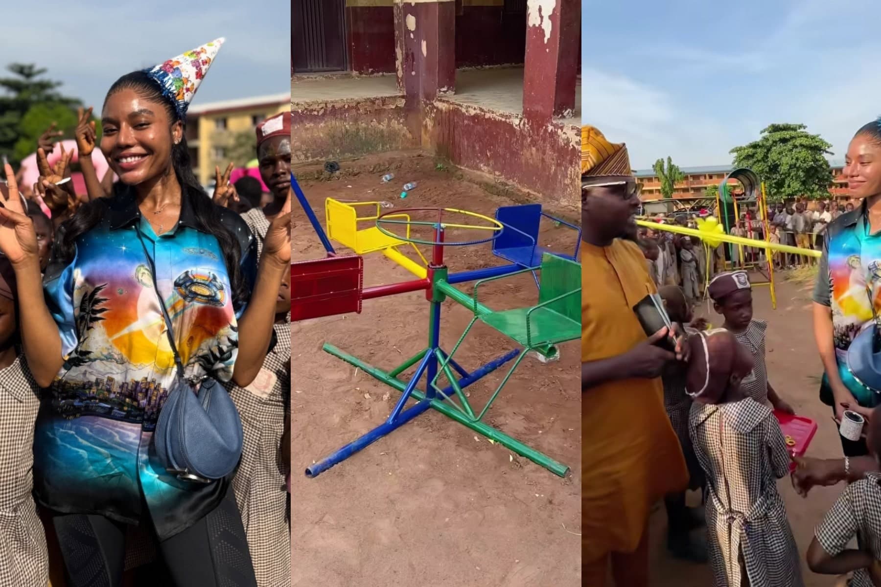 Nancy Isime Earns Praise After Commissioning Playground At Ikorodu Primary School