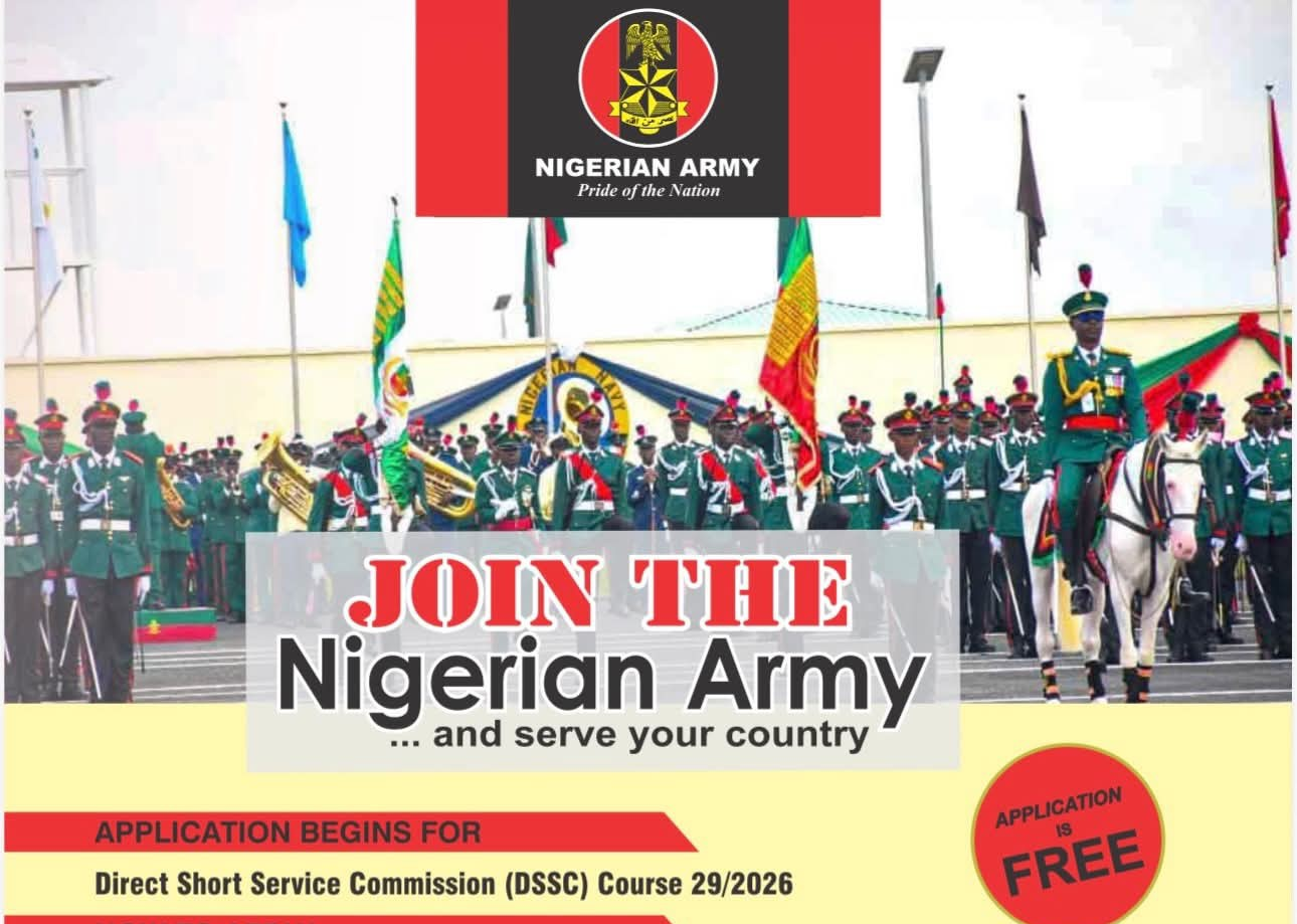 Nigerian Army opens applications for Direct Short Service Commission Course 29/2026