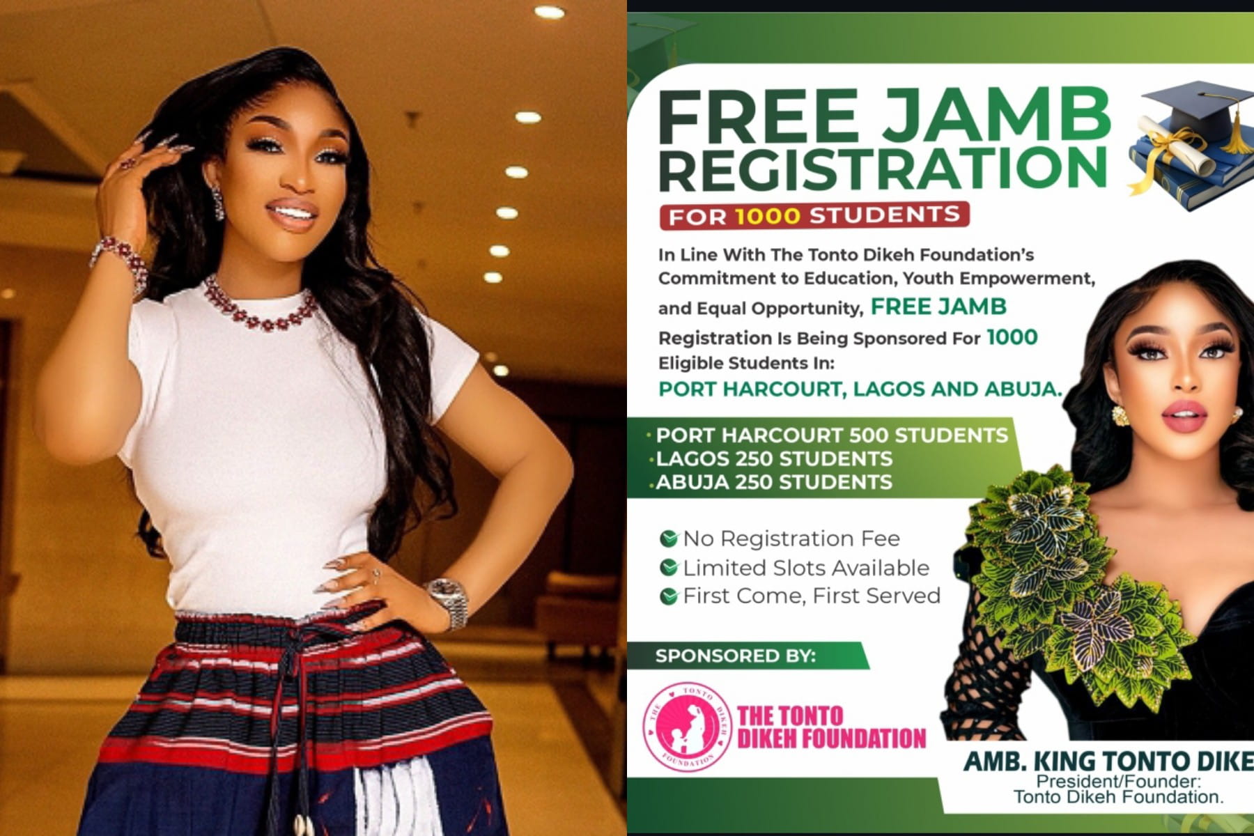 Nollywood Actress Tonto Dikeh To Sponsor Free Jamb Registration For 1,000 Students