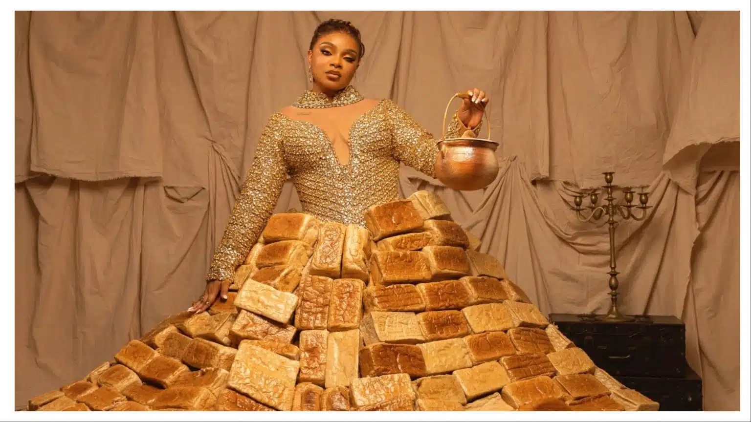 Guinness World Records Reacts After Bbnaija Star Queen Atang Rocks Bread-made Outfit At Amvca