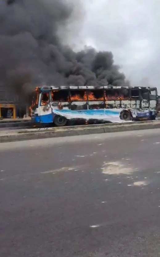 Angry Mob Sets BRT Bus Ablaze Following Fatal Collision with Motorcyclist in Ogolonto, Ikorodu