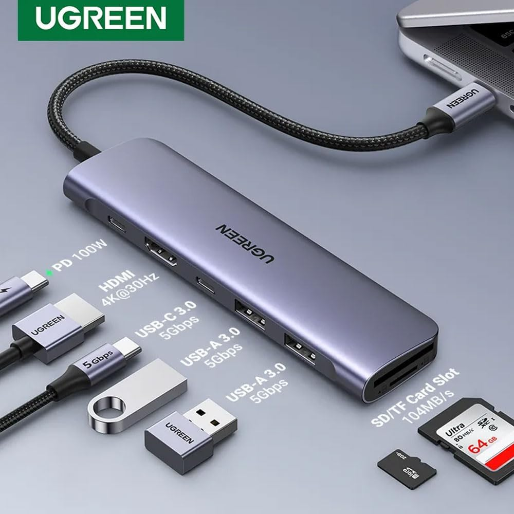 Hub Adaptador Multiportas 7 em 1 para Usb C Macho com Porta de Alimentação 100W Hdmi 4k 30Hz Usb A Slots Tf/Sd Transferência 5Gbps - No Brasil MPOWER
