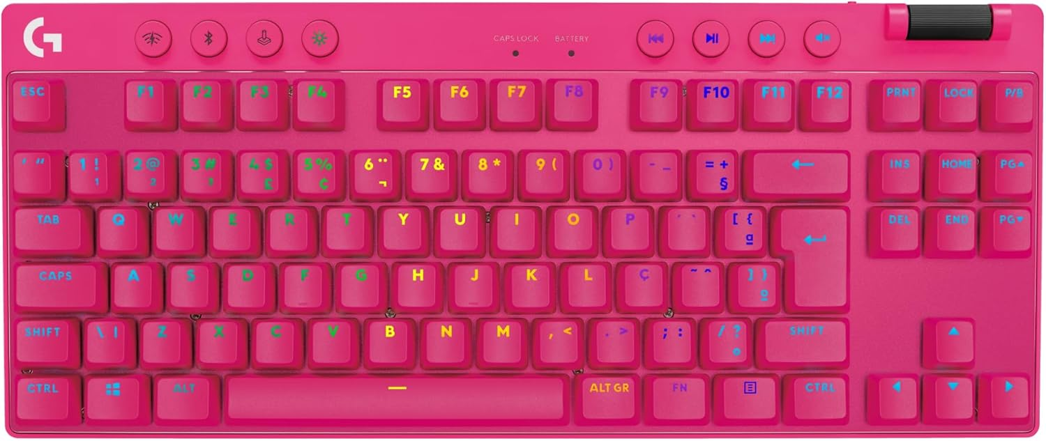 Teclado Gamer Sem Fio Logitech G PRO X, TKL, US, RGB LIGHTSYNC, LIGHTSPEED, Switch GX Brown Tactile, Rosa Magenta