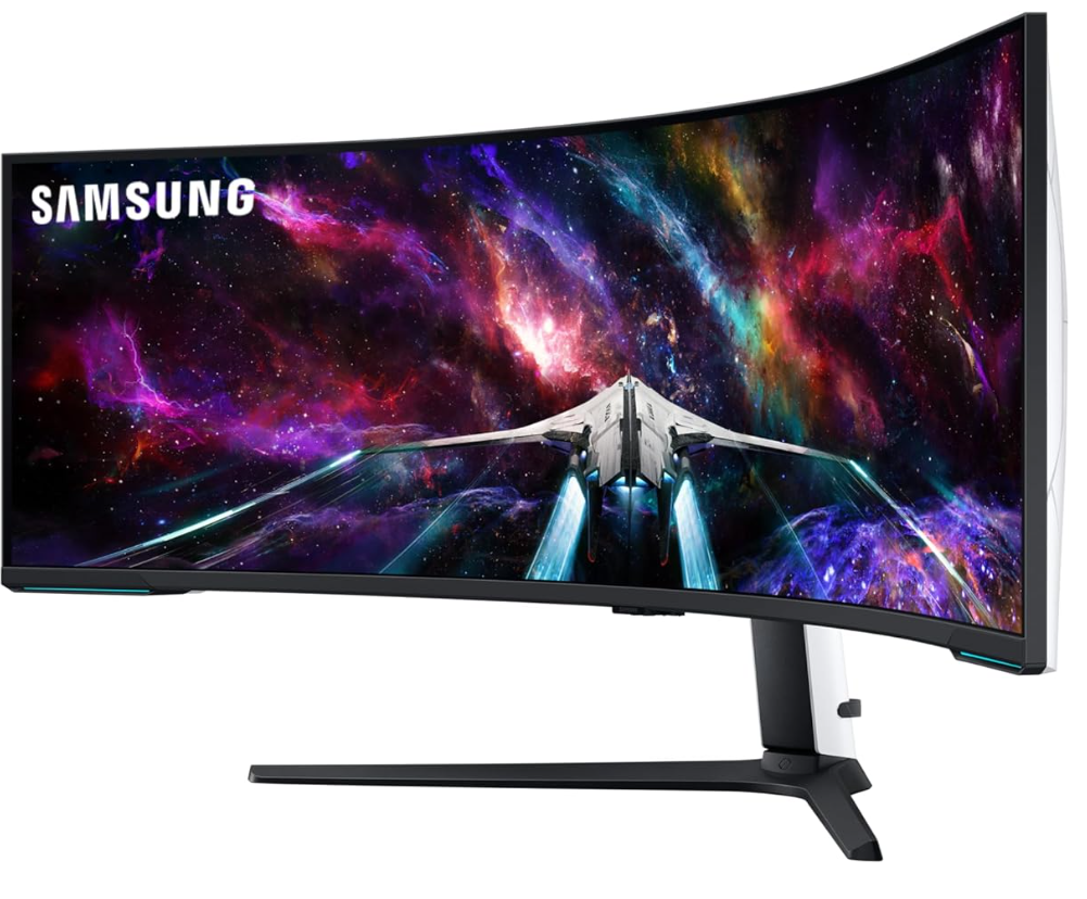 Monitor Gamer Samsung Odyssey 57" Mini LED, DUHD, 240Hz, 1ms, tela super ultrawide, HDMI, Display Port, USB, Freesync Premium Pro, com ajuste de altura, branco, série Neo G9