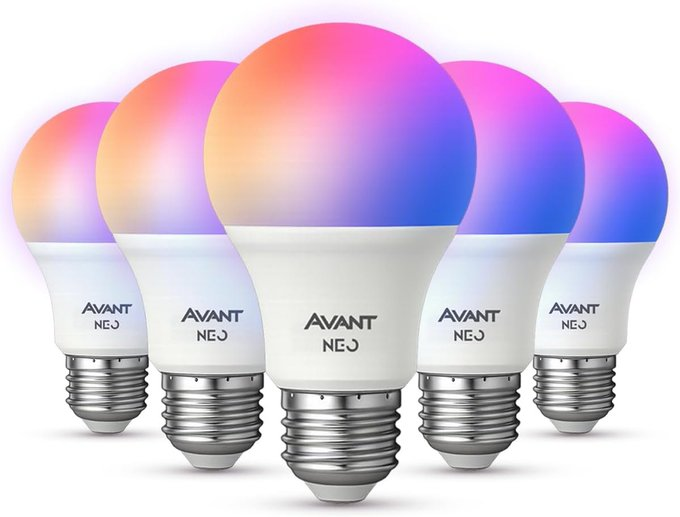 Kit 5 Lampadas Led Smart Neo Avant Inteligente 10W, RGB, E27, Wi-fi, Alexa, Google