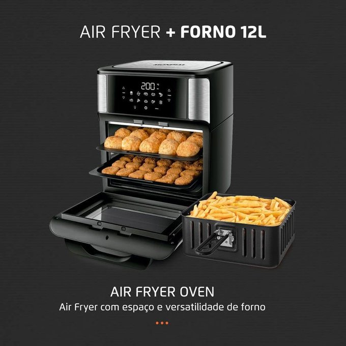 Fritadeira Air Fryer Forno Mondial 12L, Preto/Inox, 2000W, AFON-12L-BI