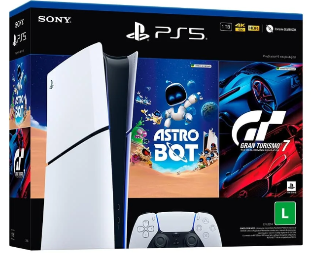 Console Sony PlayStation 5 Slim, Edição Digital, SSD 1TB, Controle Sem Fio DualSense + 2 Jogos Digitais