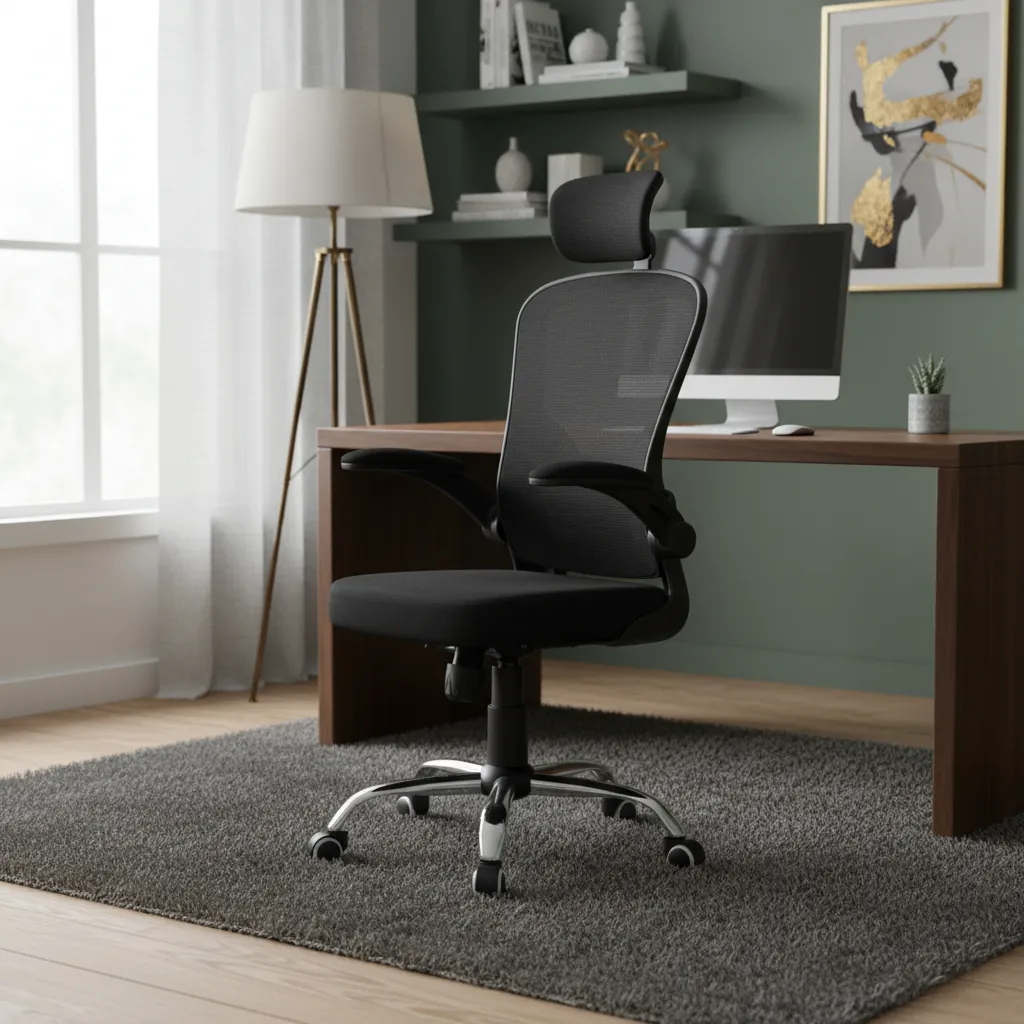 Cadeira de Escritório Ergonômica Giratória Luvinco B100 Boston, Estofado Mesh, Ajuste Lombar, Preta