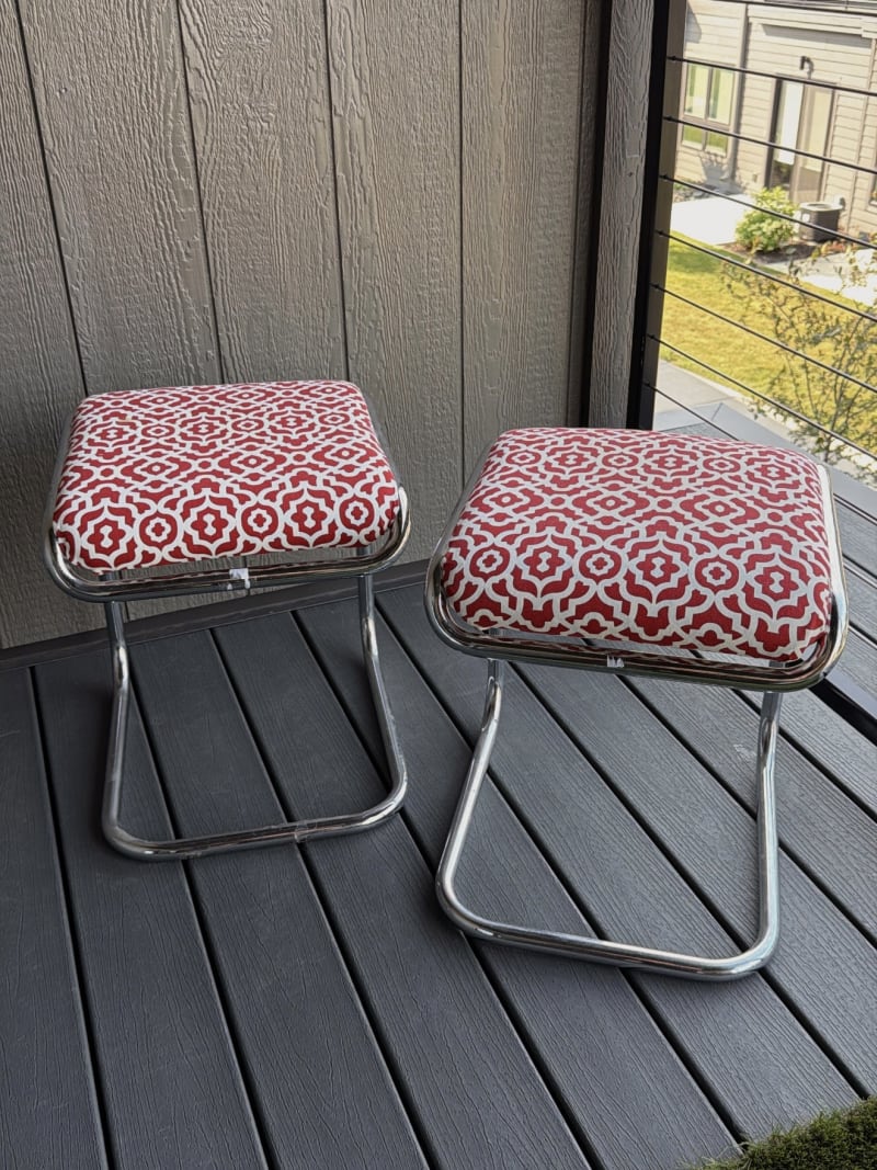 The vintage chrome stools before