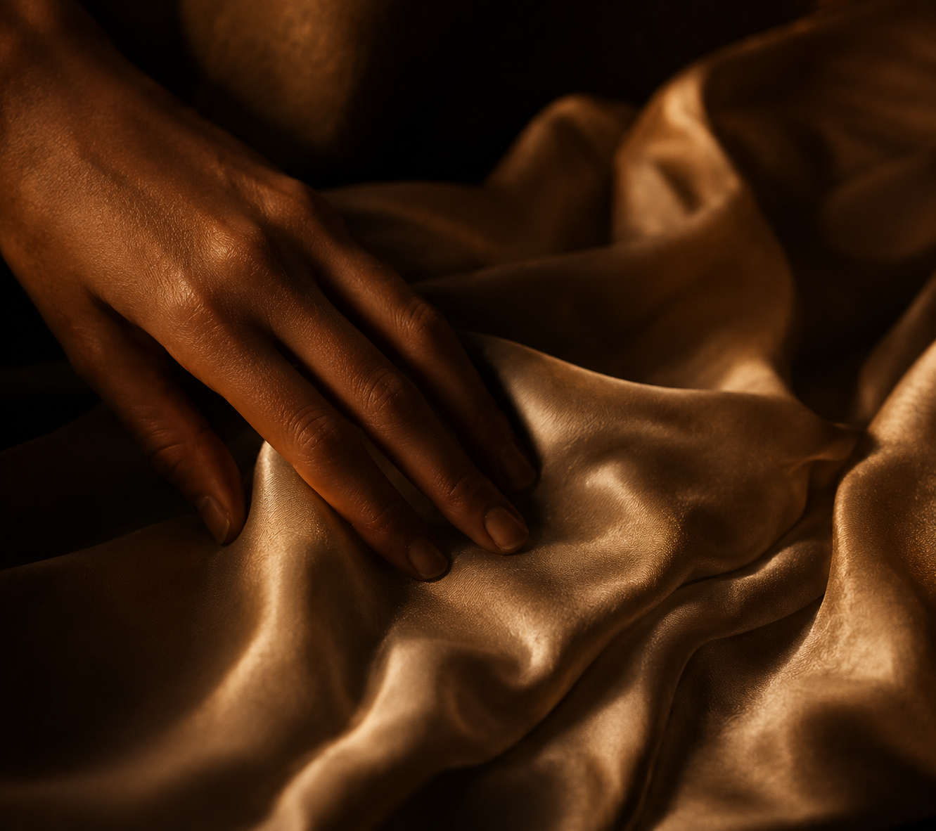 Hand on silk fabric