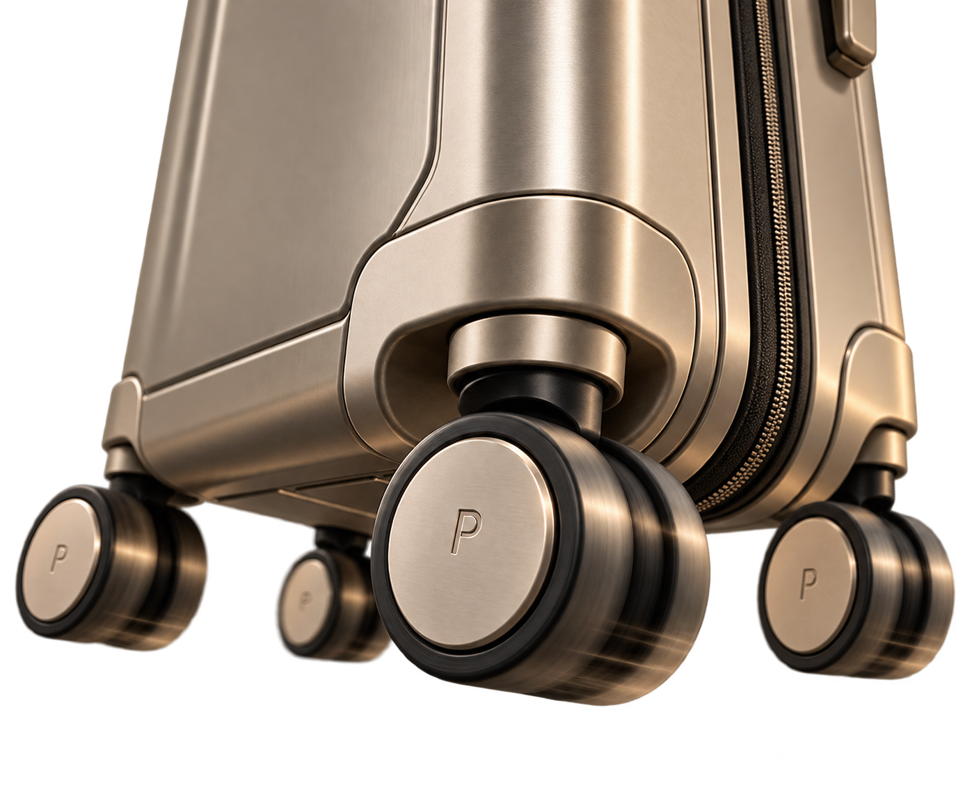 Close-up of PASSAGE ONE's 360-degree quiet wheels