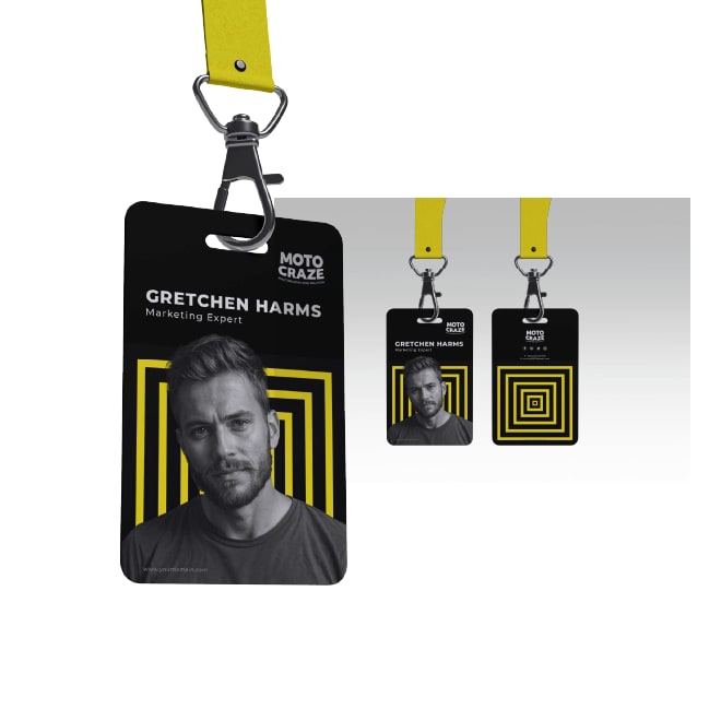 Moto Craze staff ID cards with yellow lanyards