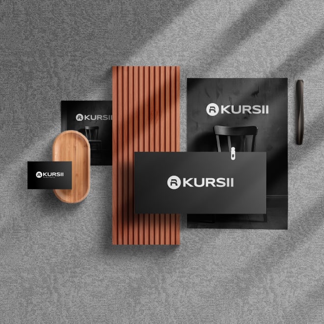 Kursii stationery on a timber-slat backdrop