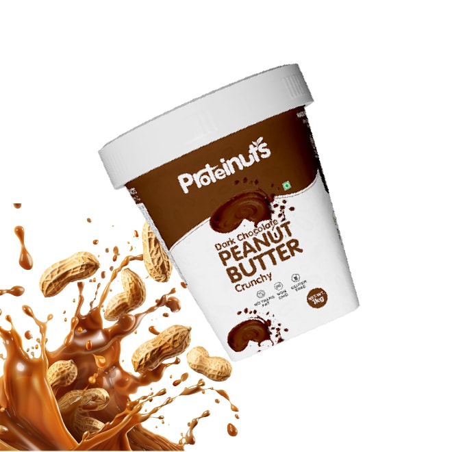 Proteinuts dark chocolate peanut butter tub with peanuts