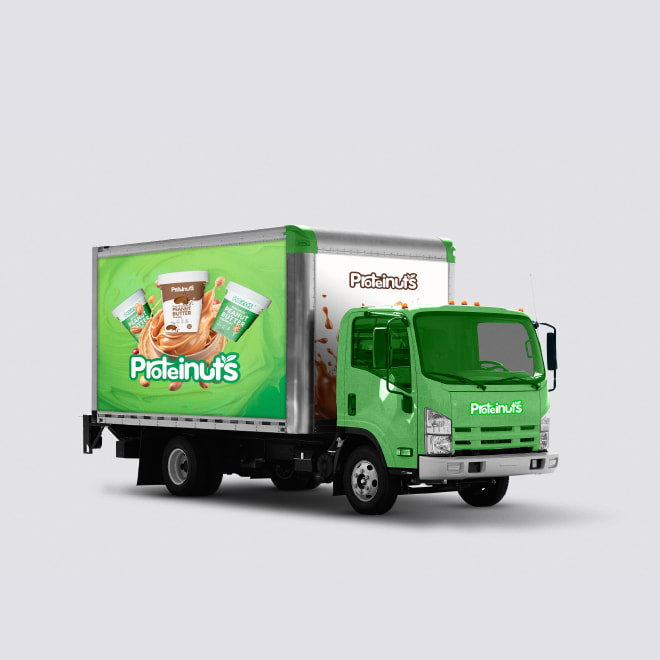 Proteinuts branded green delivery truck