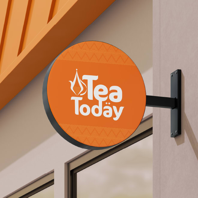 Tea Today round blade sign on a café facade