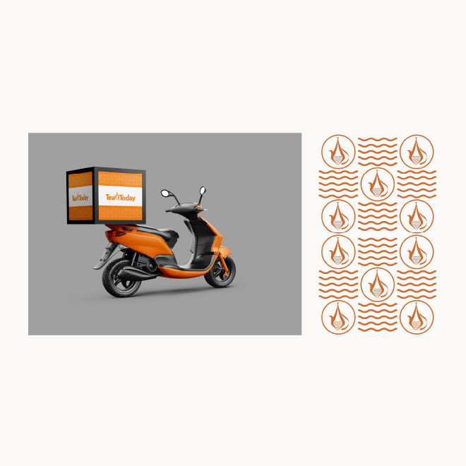 Tea Today delivery scooter and flame-drop pattern