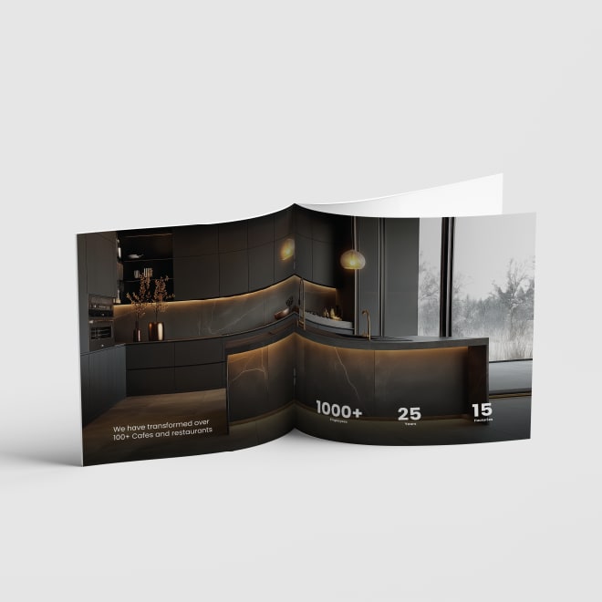 Evergreen brochure spread with interior photography
