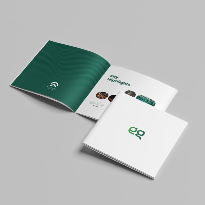 Evergreen square brochure cover with monogram