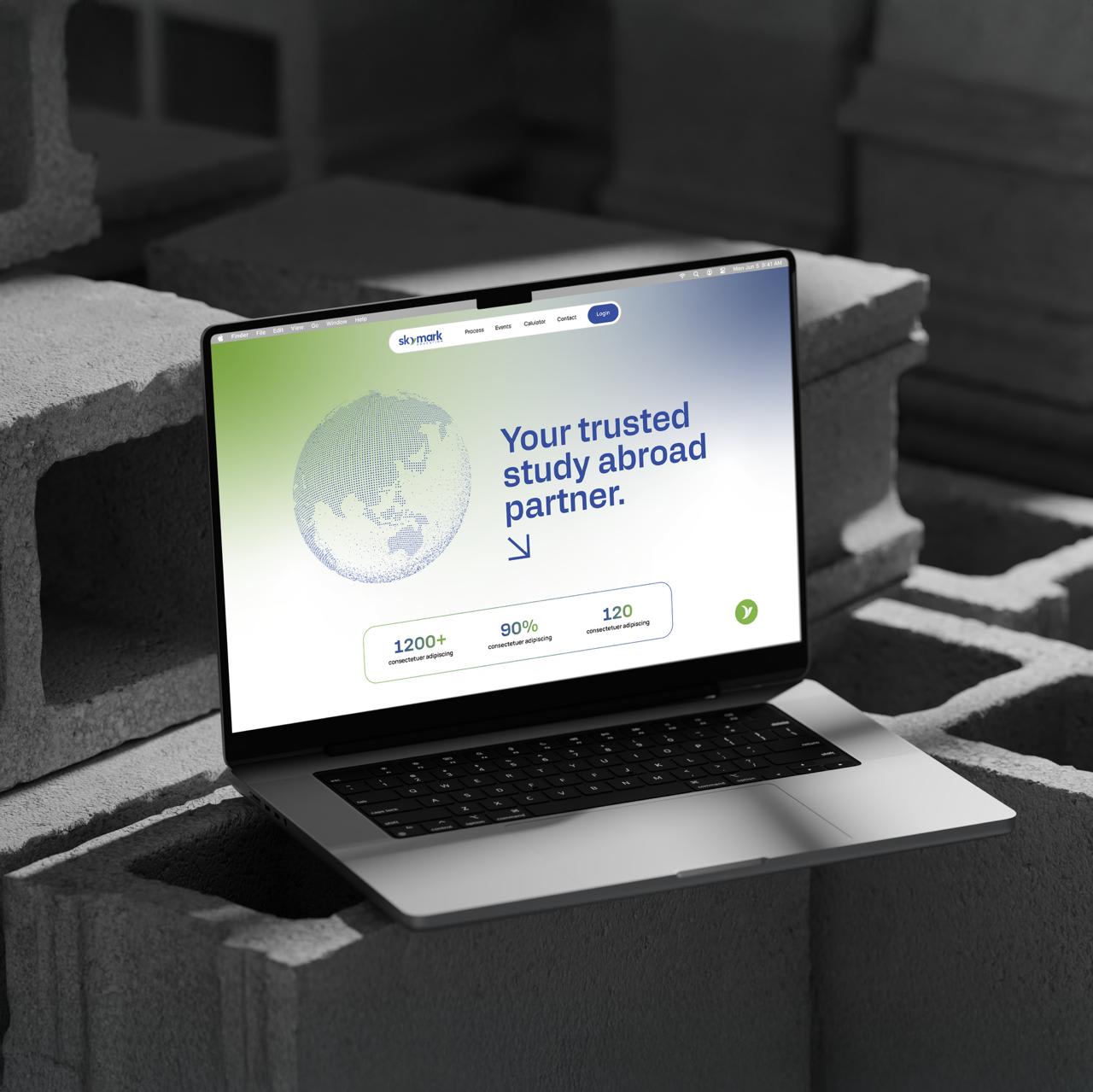 Skymark study-abroad website on a laptop