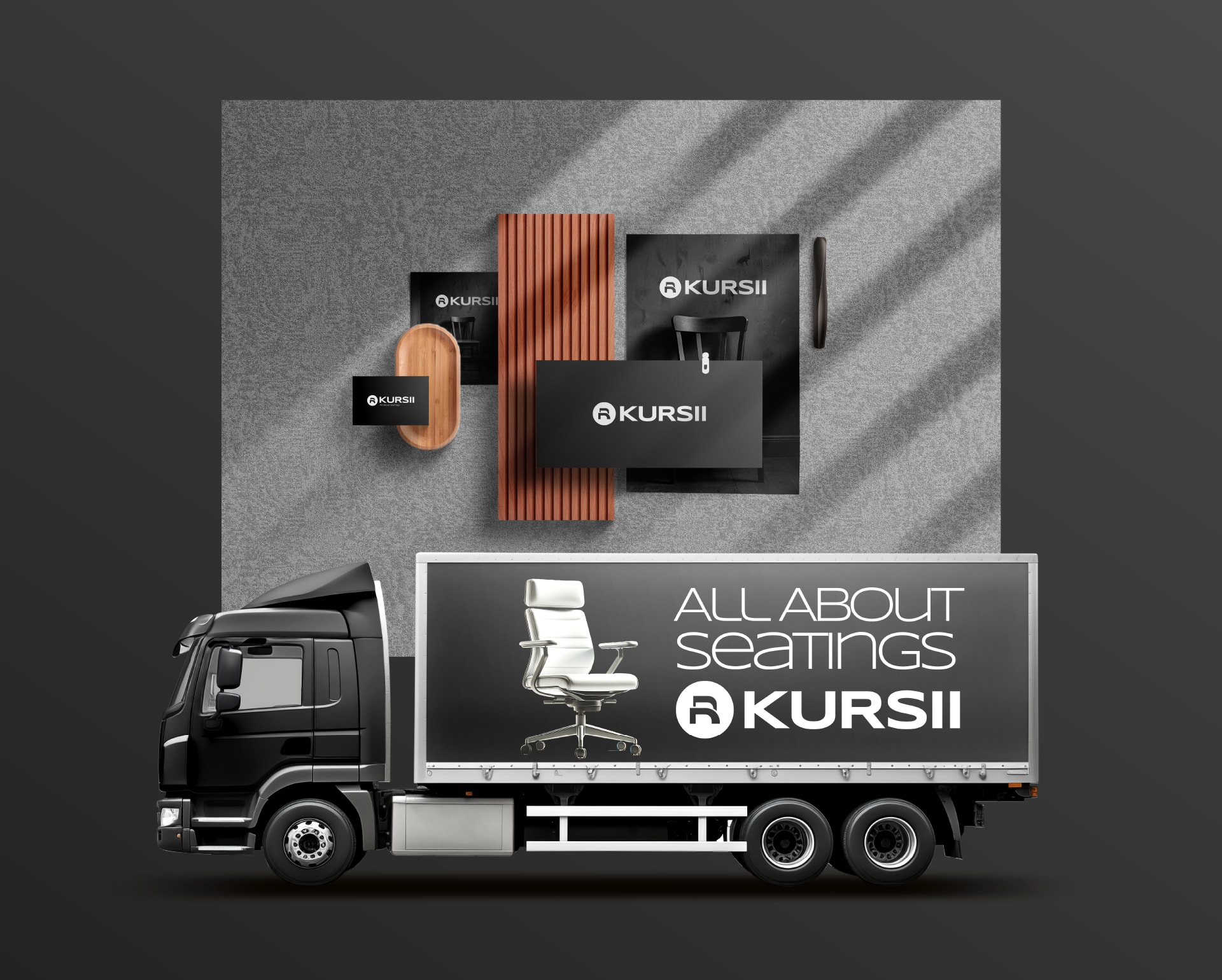 Kursii branded delivery truck and stationery set