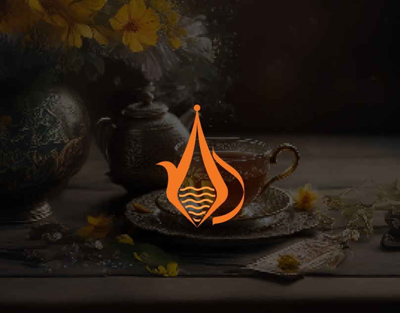 Tea Today flame-drop logo glowing beside a cup of tea