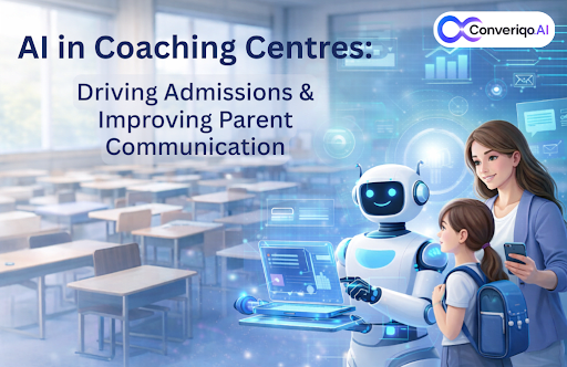 Blog header showing coaching centres adopting AI automation to improve admissions and parent engagement.