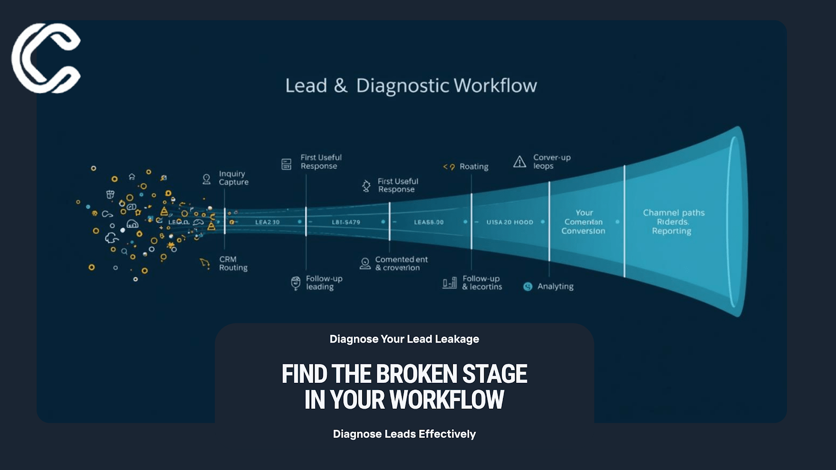 Lead workflow funnel showing inquiry capture routing and conversion diagnosis