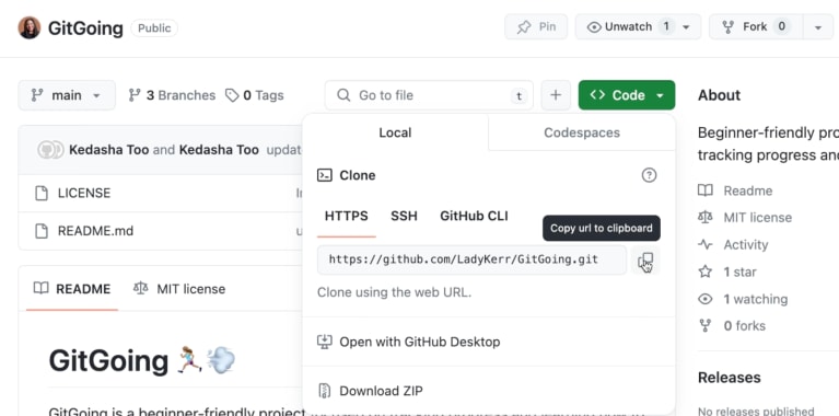 زر Code الأخضر في GitHub لاستنساخ المستودع