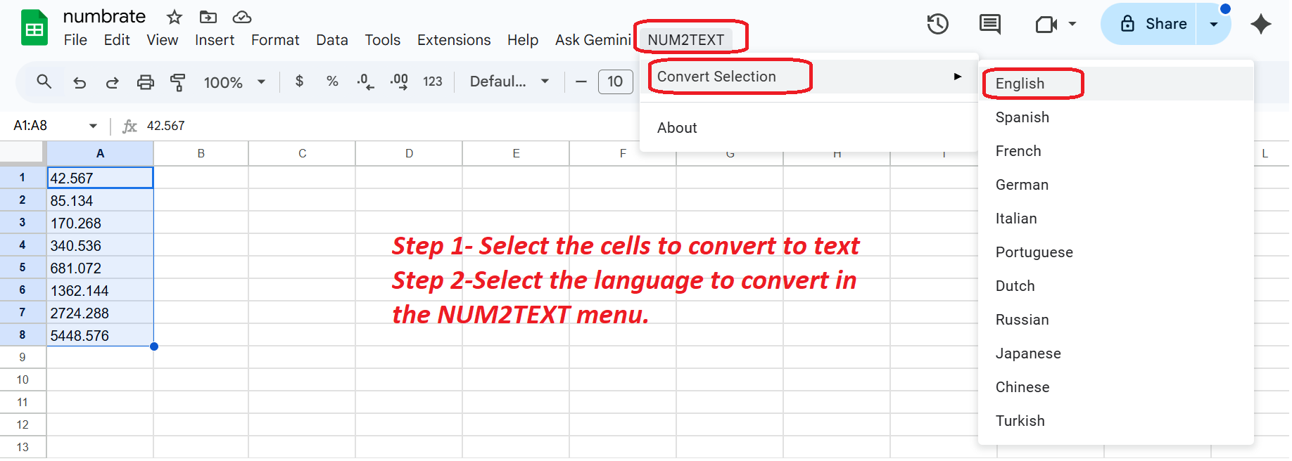 NUM2TEXT Interface Preview