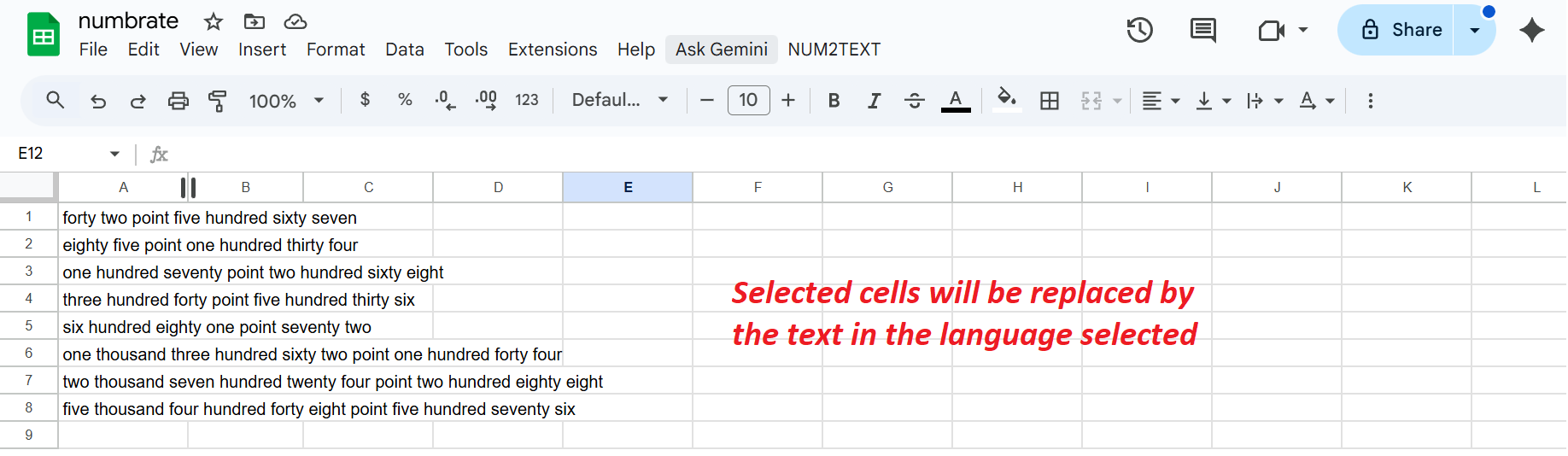 NUM2TEXT Interface Preview
