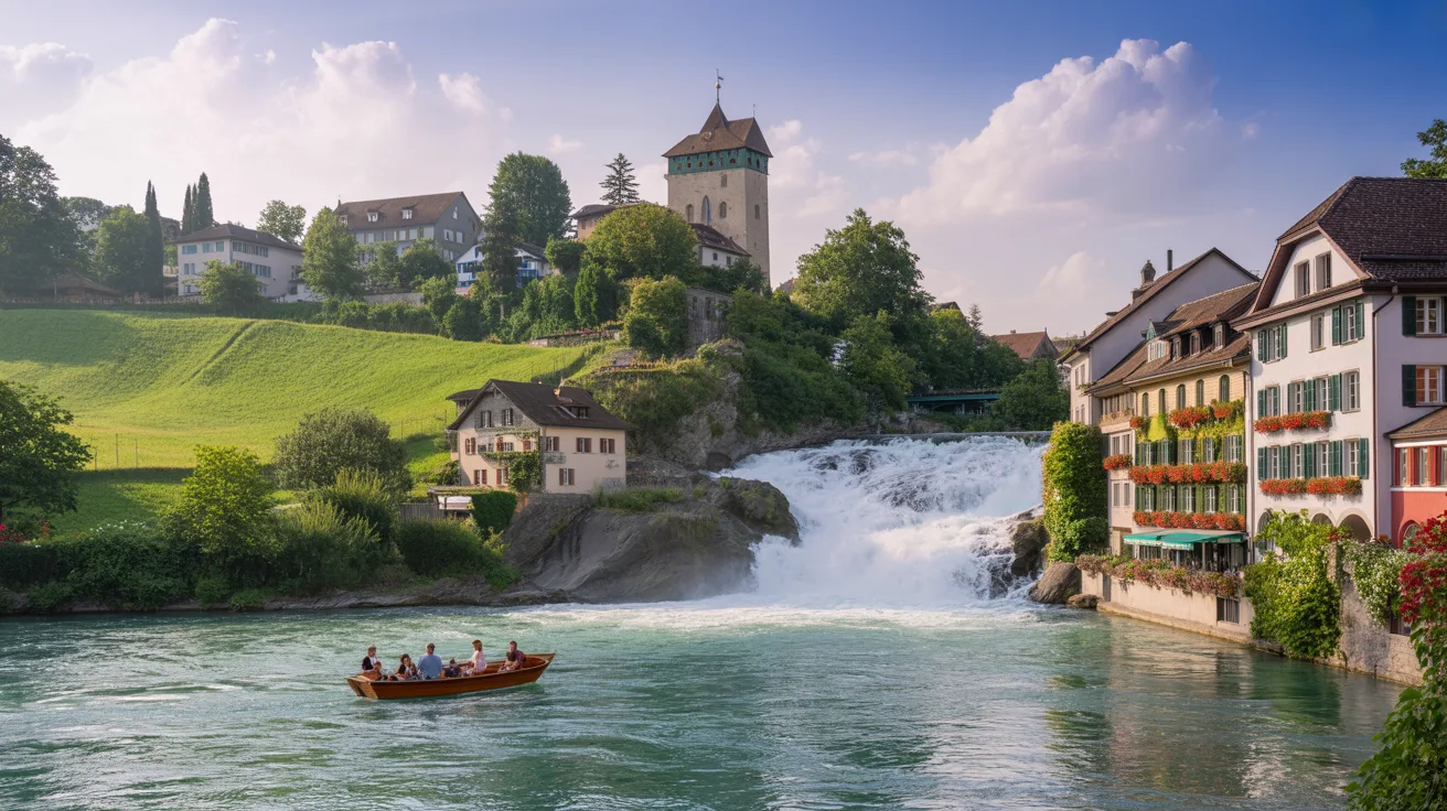 Schaffhausen charming town with Rhine River and historic architecture