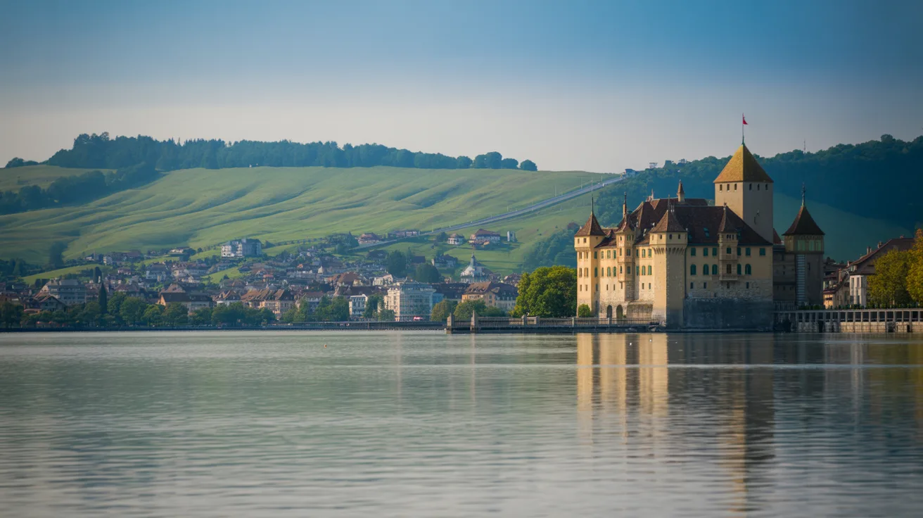 Neuchâtel cinematic wide-angle cityscape
