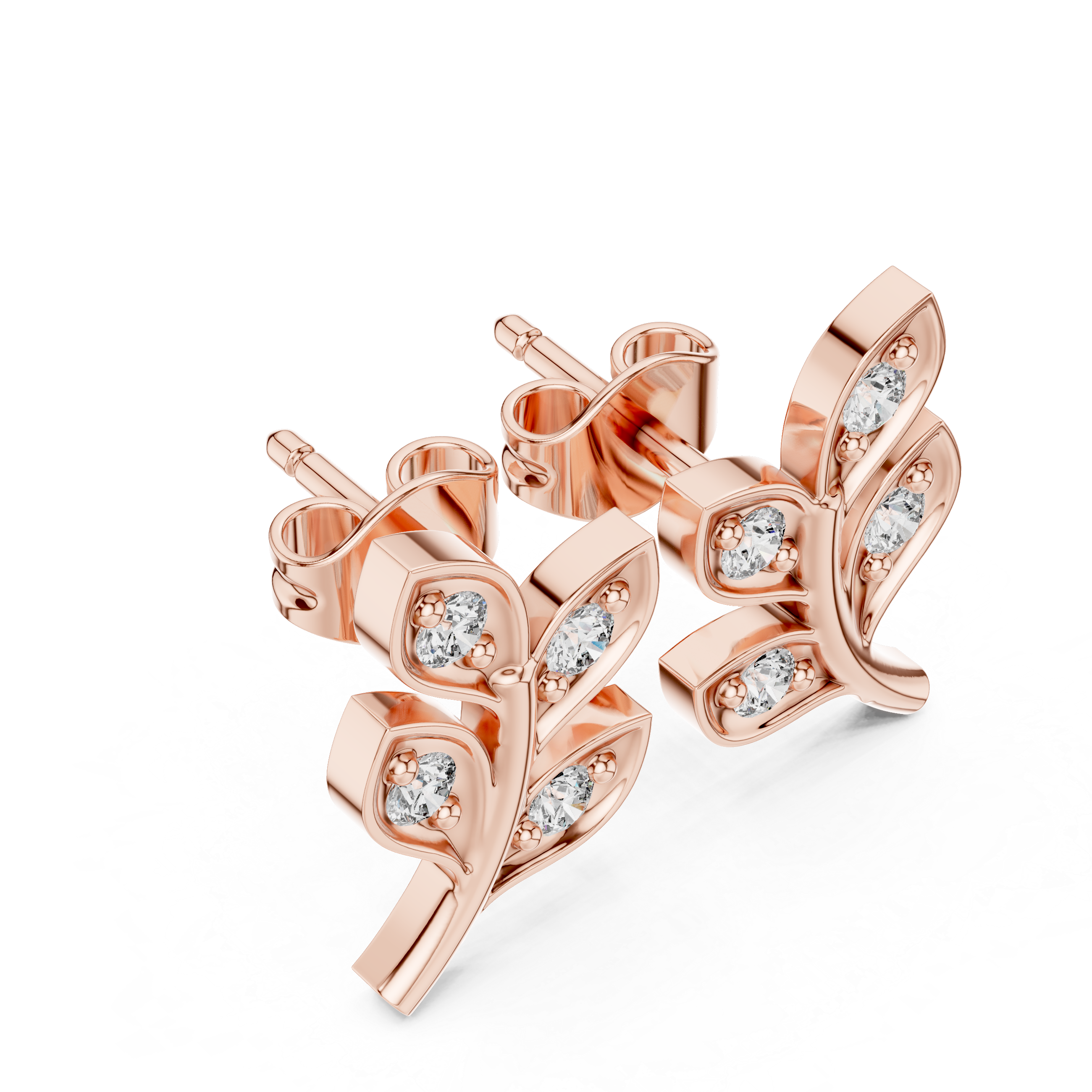 Leaf Earring with Round Diamond