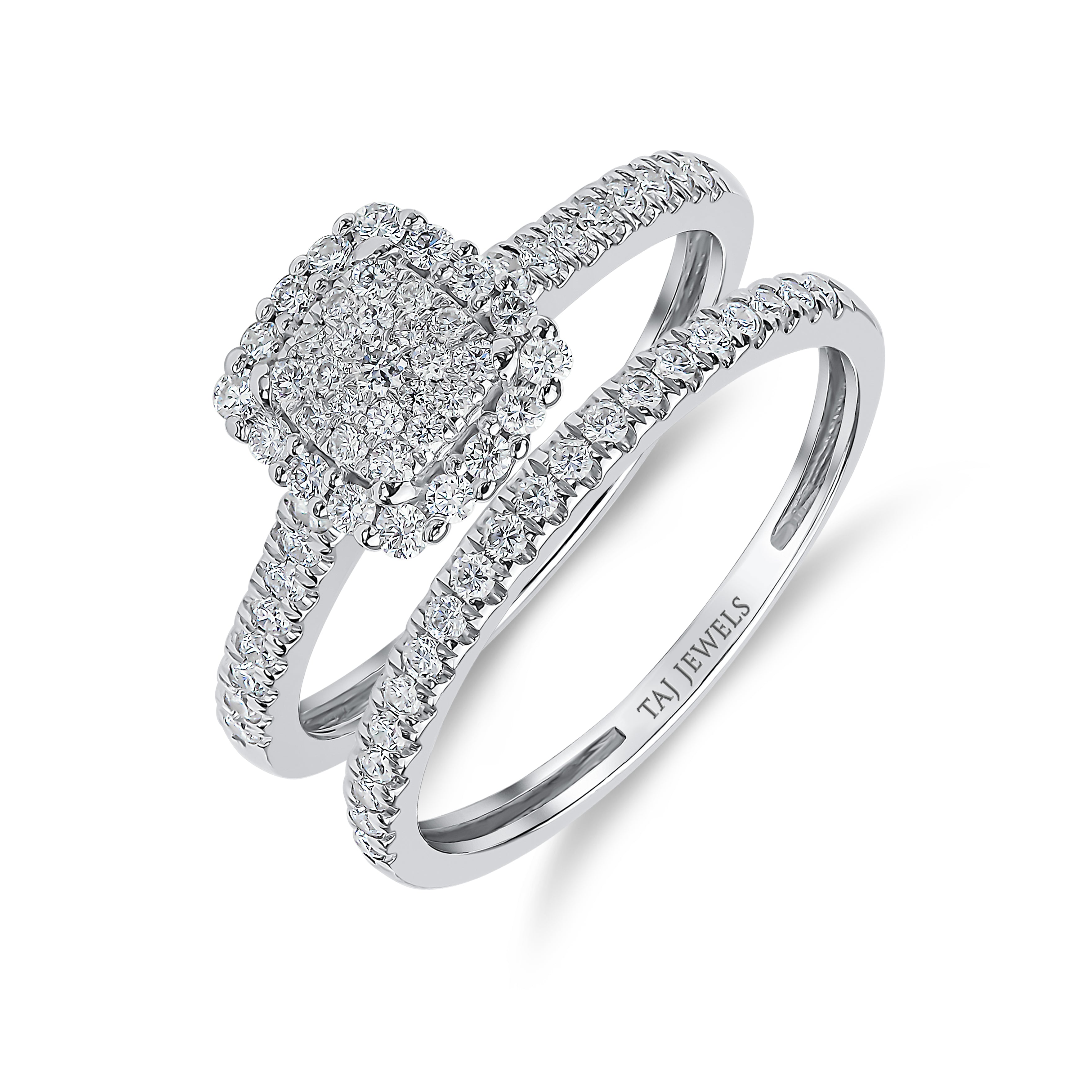 Cushion Shape Single Halo Diamond Ring & Matching Band in Canada