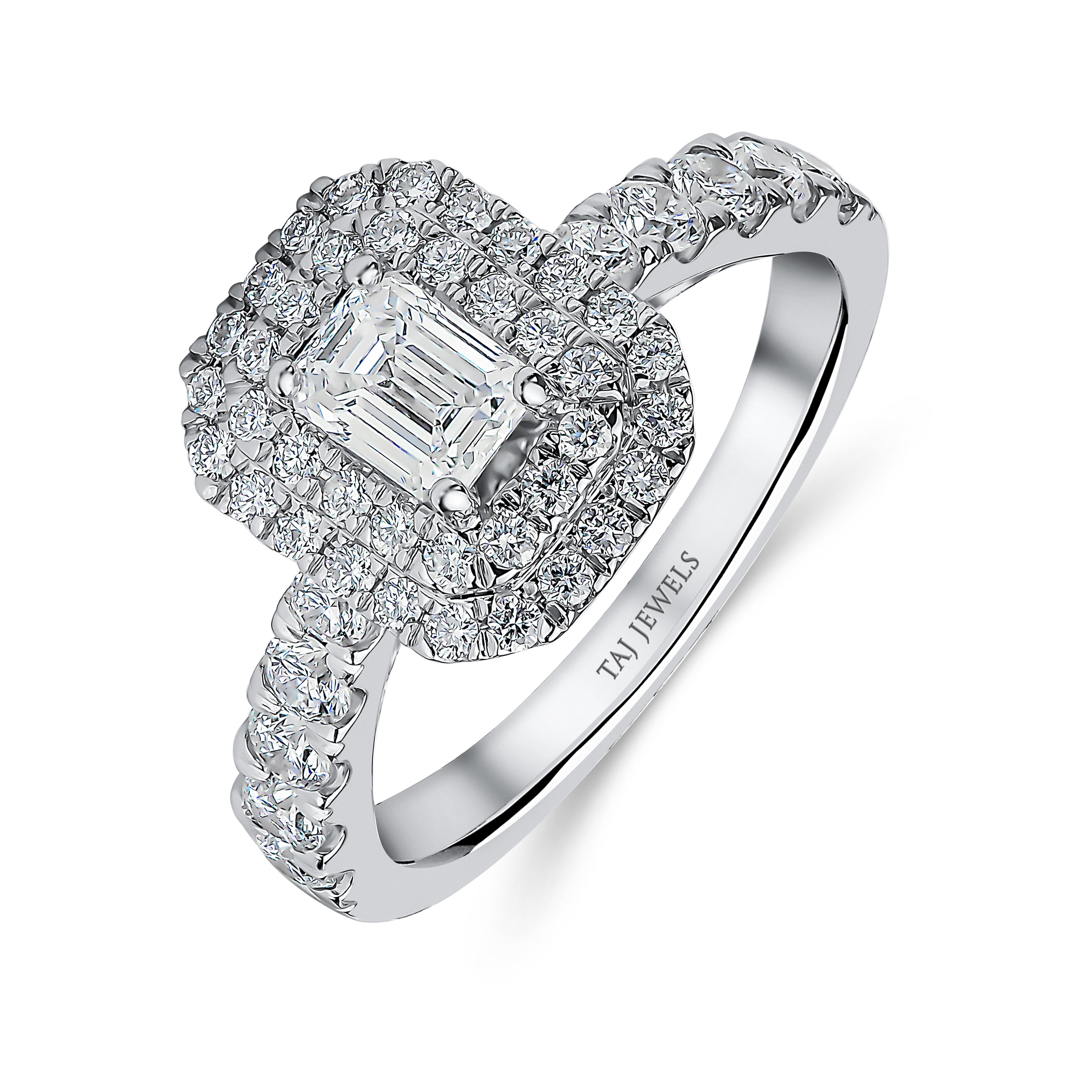 Natural Emerald Diamond Double Halo Engagement Ring - 1.44ct in Canada