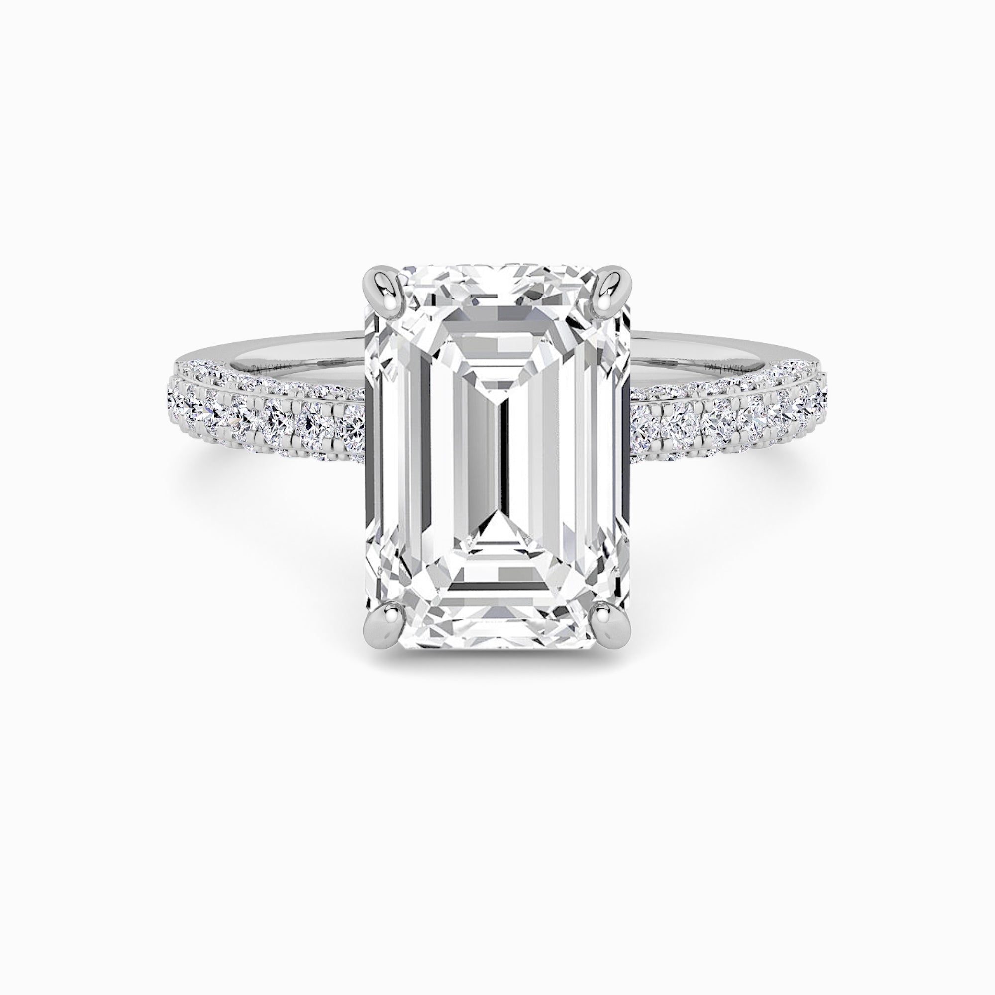 Emerald Cut 3D Pave Double Hidden Halo Lab Diamond Engagement Ring (1ct+) in Canada