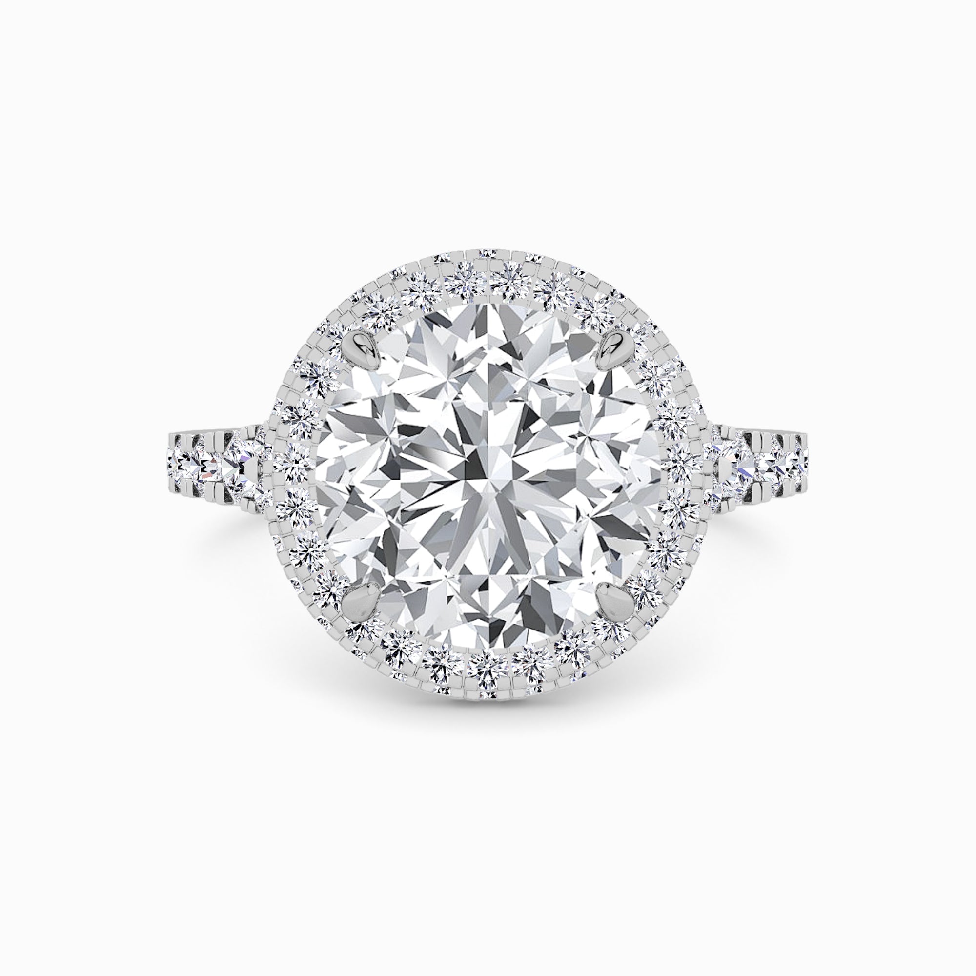 Round Brilliant Cut Lab Diamond 3D Pave Split Shank Halo Engagement Ring (1.00ct+) in Canada