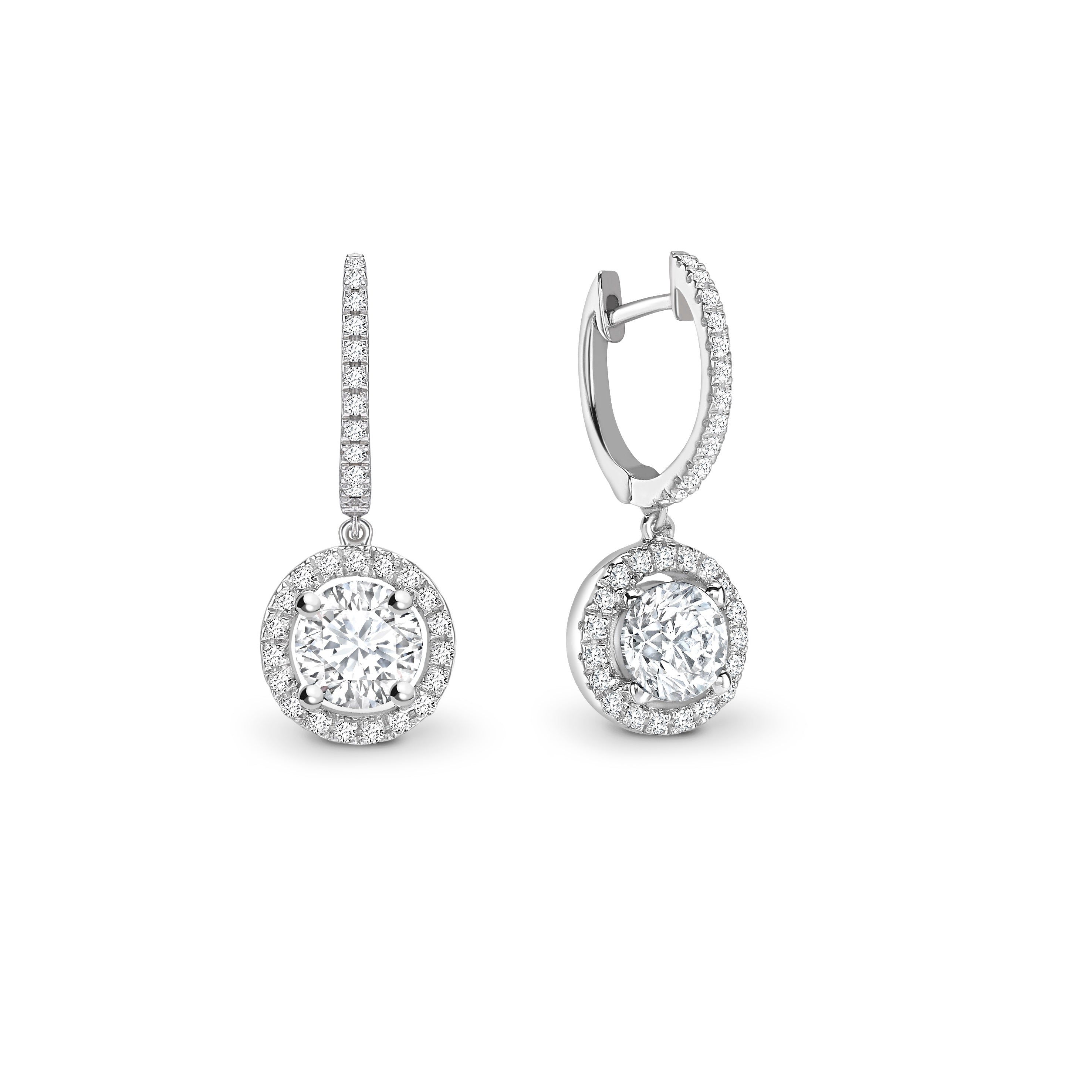 Lab Grown Round Diamond Halo Drop Earrings
