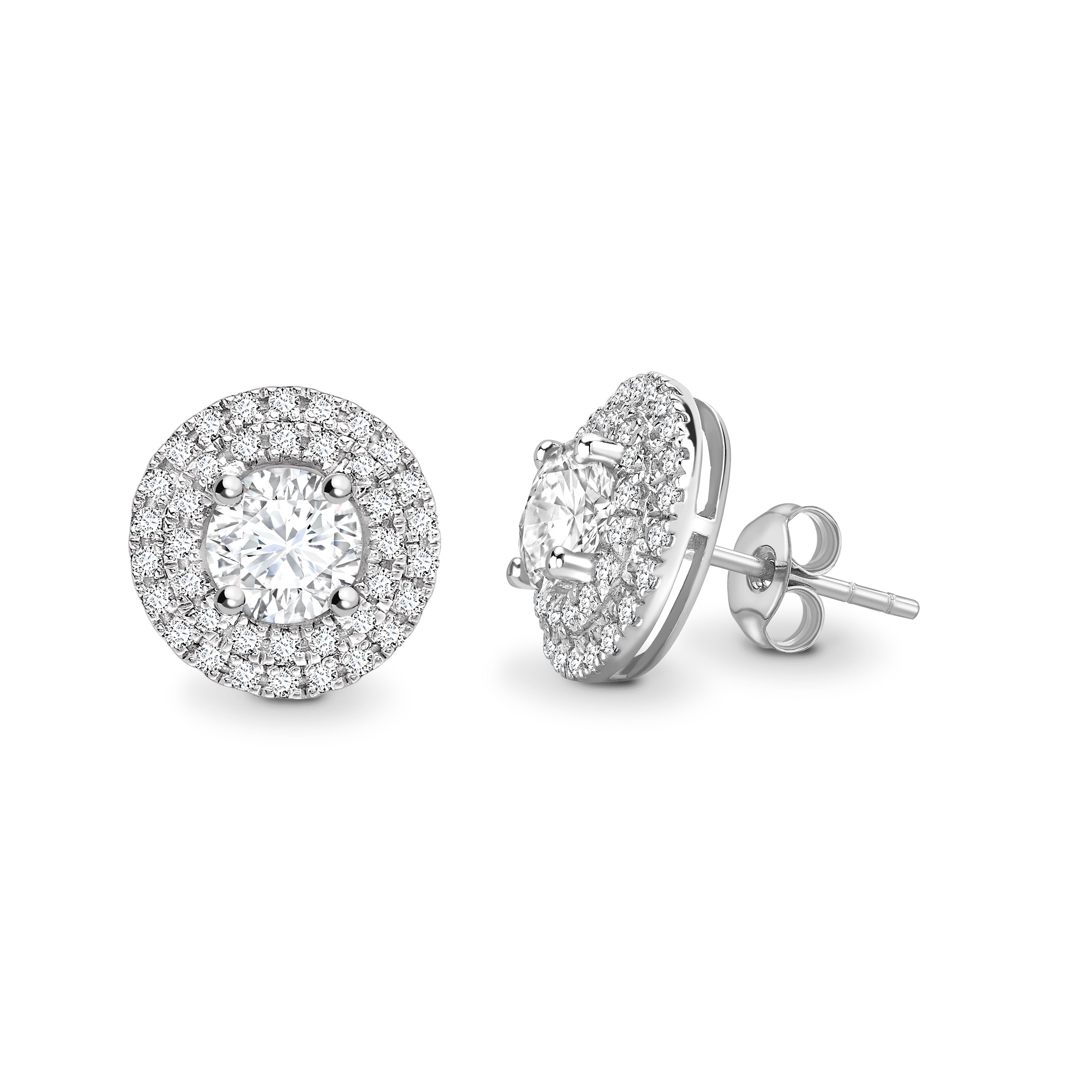 Lab Grown Round Brilliant Cut Double Halo Earring Studs in Canada