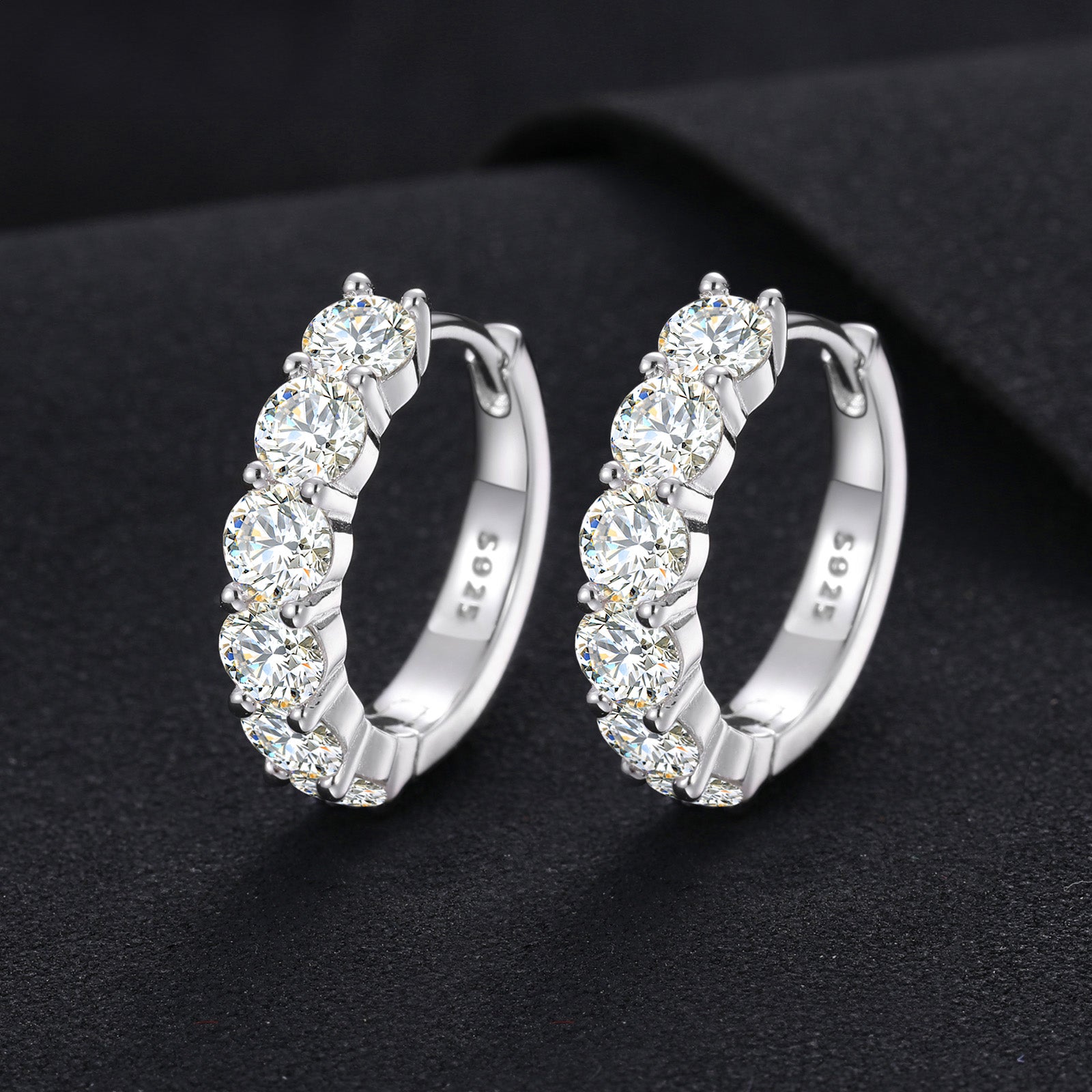 MOISSANITE DIAMOND HOOP HUGGIE EARRINGS IN STERLING SILVER