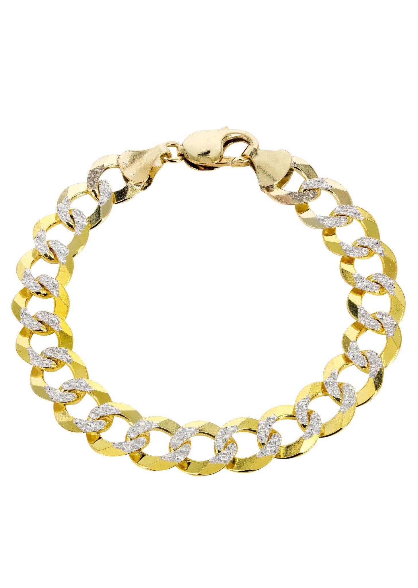 Semi Solid  Mens Diamond Cut Cuban Bracelet 10K Yellow Gold
