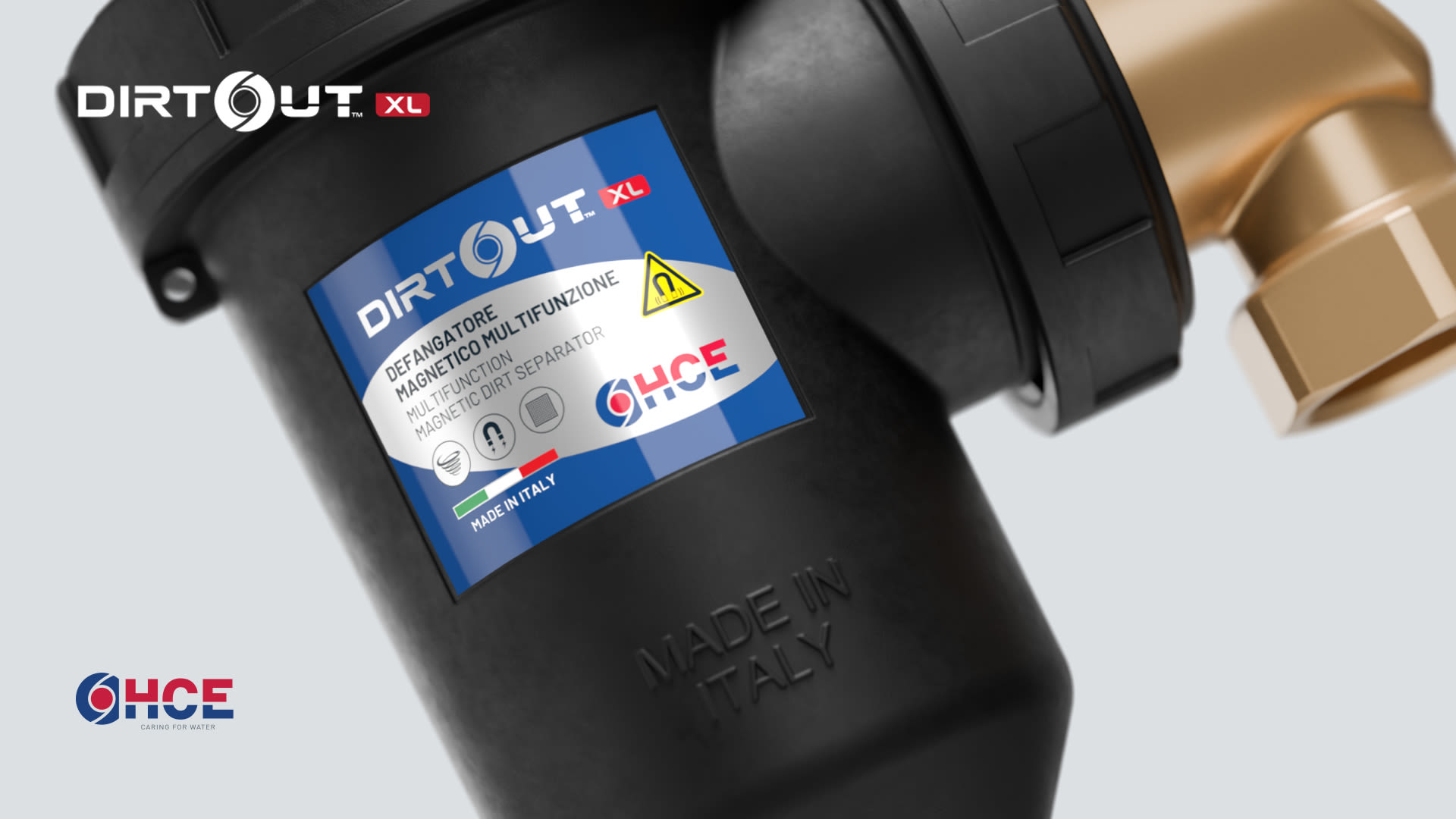 DirtOUT XL - DF100 | Багатофункціональний магнітний фільтр-дефанґатор для котлів і теплових насосів з полімеру, з кульовим клапаном та з’єднаннями ff (мод. df100)